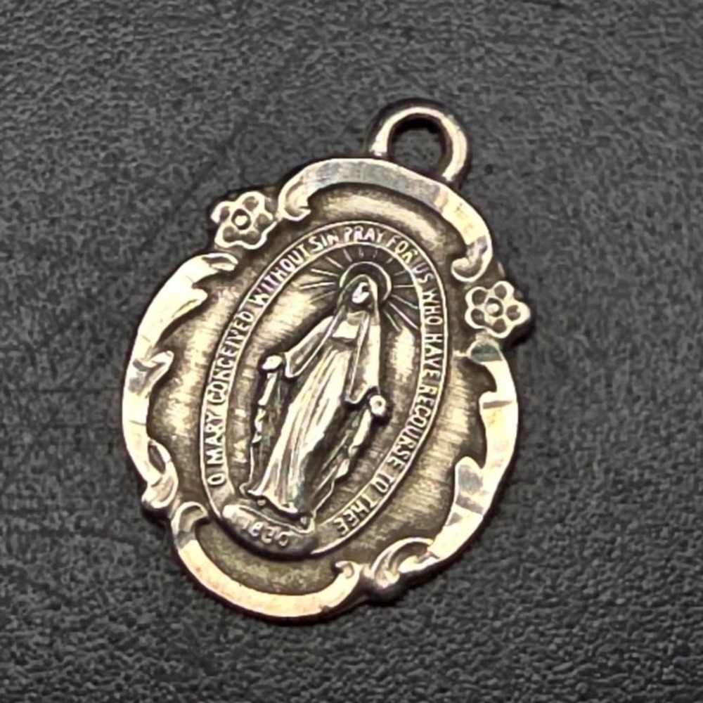 Sterling Silver Miraculous Medal Pendant Mother Mary Prayer